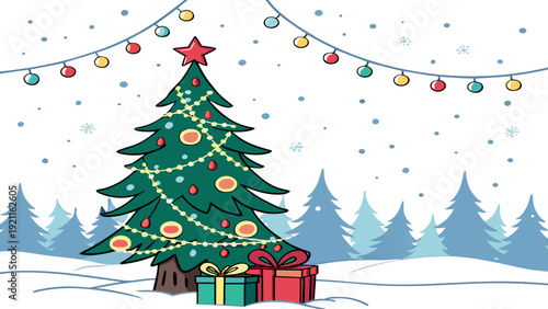 Decorated Tree Vector Winter Holiday Greeting Background