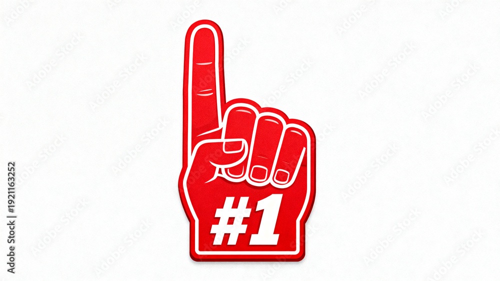 Obraz premium is a digital illustration of a foam finger, commonly used as a sports fan accessory. The foam finger is depicted in a bold red