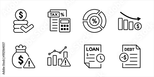 Finance Report Outline Icons. Risk Control Thin Line Set