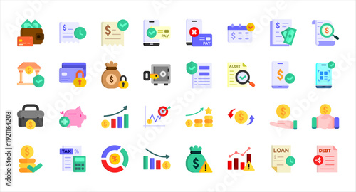 Business Finance Icon Set. Transaction Security Investment Management Pack