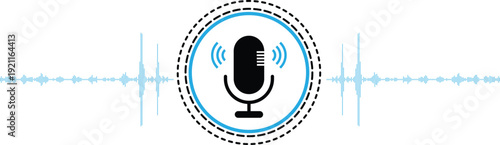 Microphone sound wave audio recording broadcast vector illustration flat design