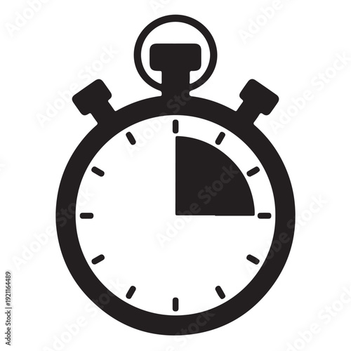 Stopwatch icon with white face and black markings on white background