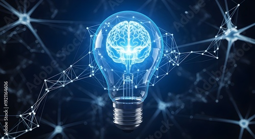 Innovative idea with glowing light bulb and brain inside