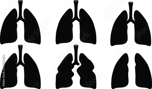 Black silhouettes of healthy and unhealthy lungs human lung
