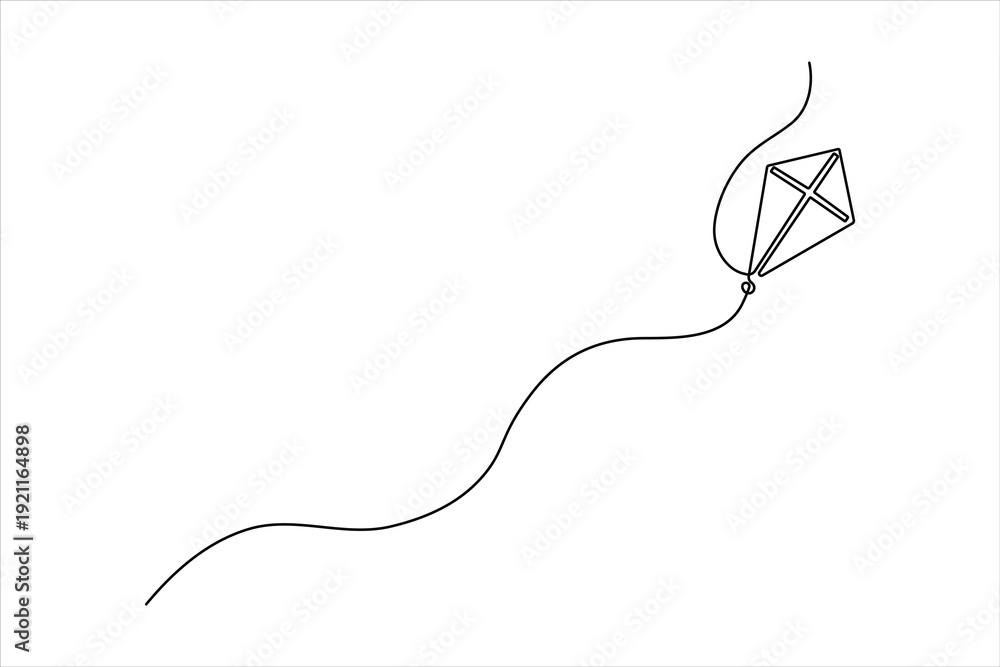 Obraz premium A minimalist one-line drawing of a diamond kite, tilted upward to show motion, in a clean, modern continuous-line art style.
