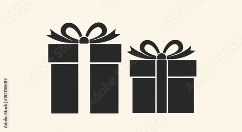 Illustration of gift boxes with bows, presents, packaging, ribbon, and wrapping viewed from the front