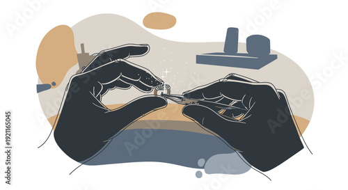 Hands holding a small device with wires, close-up view of technology in use