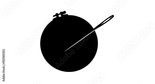 Sewing illustration of black embroidery hoop with needle on white