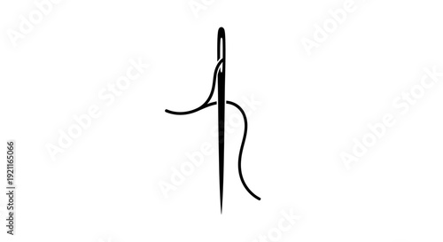 Sewing needle with thread illustration on plain background viewed from front close-up