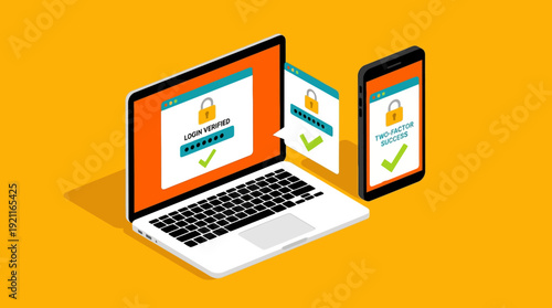 Two-Factor Authentication (2FA) Success: Secure Login Verified on Laptop & Smartphone. Digital Security & Multi-Factor Protection.