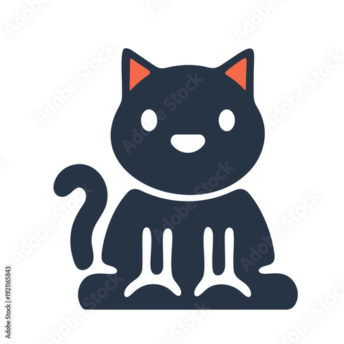 Cute black cat vector icon, a minimalist animal graphic perfect for seasonal event designs and pet shop branding. Find this charming art piece on adobe stock today
