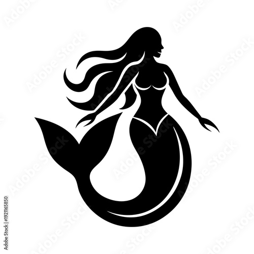 Ocean Mermaid Badge Logo on White Background.