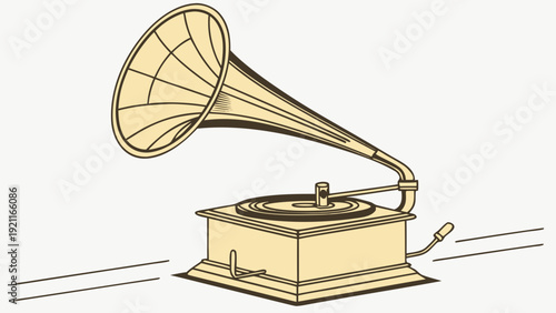 Vintage Gramophone Illustration on White Background.