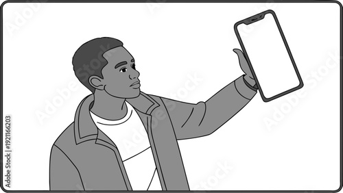 Young man taking a selfie with his smartphone.