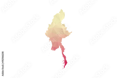 Myanmar Map - Polygon Style Vector Illustration in Peach and Pink Gradient, Low Poly Geometric Design, Isolated on White Background for Infographics and Projects.