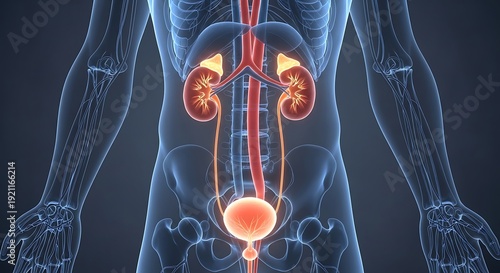 Human Urinary System Anatomy X-ray View.