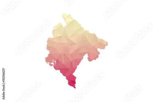 Montenegro Map - Polygon Style Vector Illustration in Peach and Pink Gradient, Low Poly Geometric Design, Isolated on White Background for Infographics and Projects.