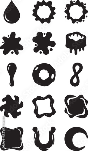 Black ink splashes and abstract shapes collection splatter