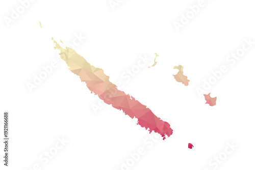 New Caledonia Map - Polygon Style Vector Illustration in Peach and Pink Gradient, Low Poly Geometric Design, Isolated on White Background for Infographics and Projects.