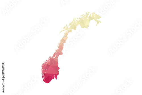 Norway Map - Polygon Style Vector Illustration in Peach and Pink Gradient, Low Poly Geometric Design, Isolated on White Background for Infographics and Projects.