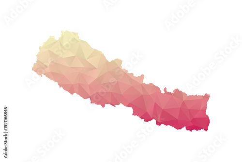 Nepal Map - Polygon Style Vector Illustration in Peach and Pink Gradient, Low Poly Geometric Design, Isolated on White Background for Infographics and Projects.