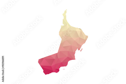 Oman Map - Polygon Style Vector Illustration in Peach and Pink Gradient, Low Poly Geometric Design, Isolated on White Background for Infographics and Projects.