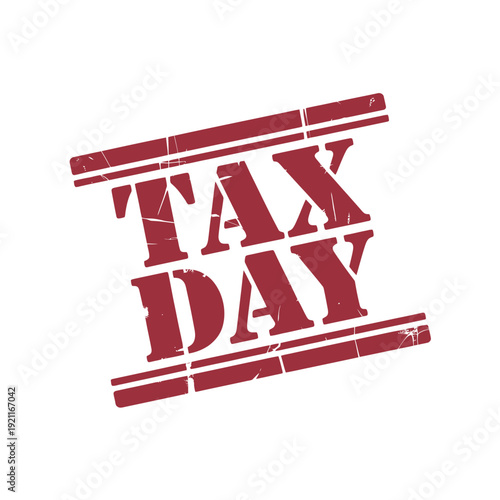 A red 'Tax Day' stamp is shown against a white background.