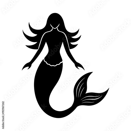 Minimal Mermaid Symbol Design on White Background.