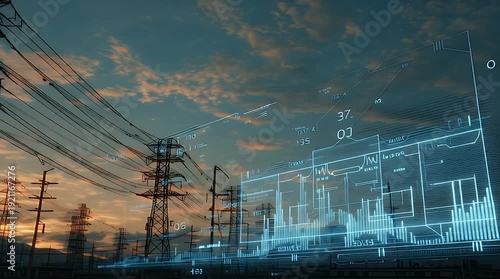 Wallpaper Mural Digital Data Overlay on Electrical Power Lines Smart Grid Video. Torontodigital.ca