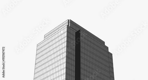 Modern urban architecture: sleek geometric skyscraper against minimal sky