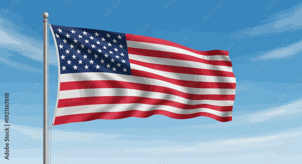 Obraz premium American flag waving proudly in the wind against a clear blue sky