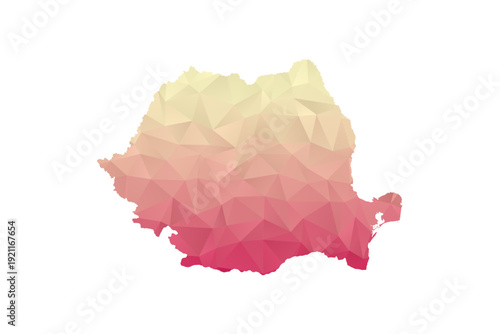 Romania Map - Polygon Style Vector Illustration in Peach and Pink Gradient, Low Poly Geometric Design, Isolated on White Background for Infographics and Projects.