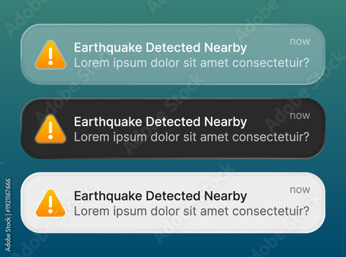 Earthquake alert Vector with liquid glass style