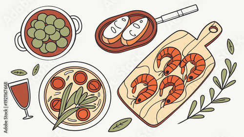 Spanish Tapas Vector Illustration