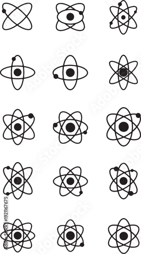 Collection of black atom on white background science
