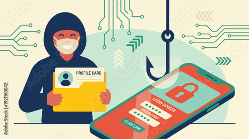 Phishing Cyber Attack: Hacker Stealing Personal Data Through Smartphone Login Screen and Identity Theft Scam