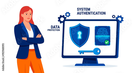 Data Protection & System Authentication Concept with Confident Businesswoman