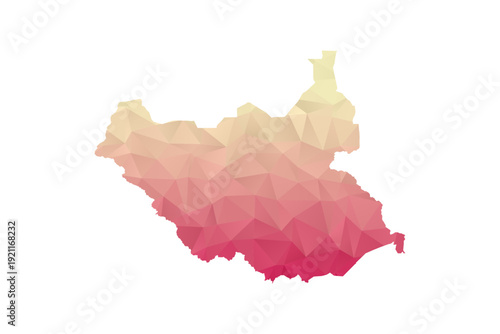 South Sudan Map - Polygon Style Vector Illustration in Peach and Pink Gradient, Low Poly Geometric Design, Isolated on White Background for Infographics and Projects.