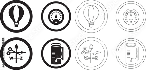 Set of hot air balloon gauge wind vane and thermometer
