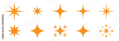 Sparkle icons set, collection of twinkling star and glitter symbols, shine effect icons, clean vector illustration for decoration