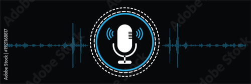 Microphone audio sound wave broadcasting podcast vector illustration flat design