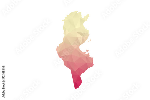 Tunisia Map - Polygon Style Vector Illustration in Peach and Pink Gradient, Low Poly Geometric Design, Isolated on White Background for Infographics and Projects.
