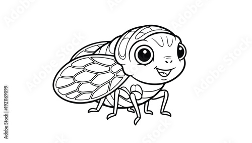 Cute Cartoon Cicada Coloring Page for Kids