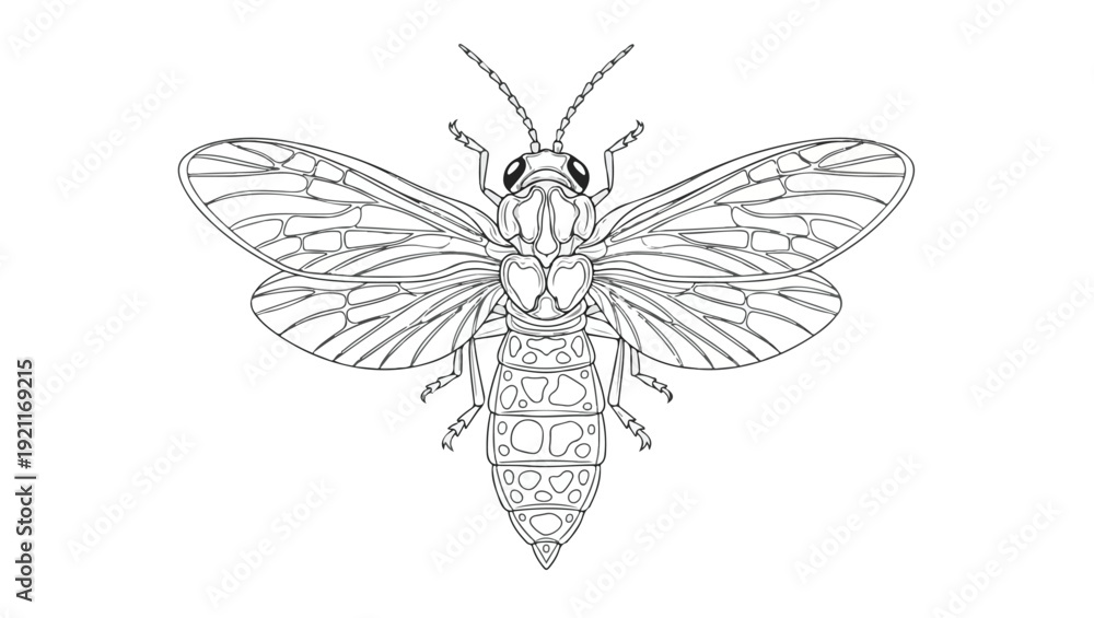Fototapeta premium Wasp or Hornet Insect Line Art Illustration