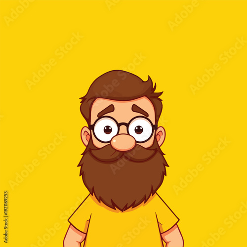 Cute cartoon vector illustration of a friendly bearded man with stylish round glasses, perfectly capturing a simple, approachable character design.