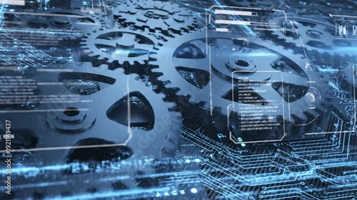 Industrial technology with gears and circuits.