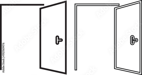 Door icon set collection, open and closed entrance symbols for home, interior, architecture and navigation design in solid and outline style vector isolated on transparent background