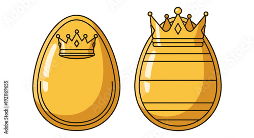 Two whimsical golden crown-topped objects resembling a honeycomb and a honey dipper.