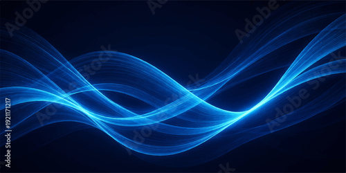 Dynamic blue wave design featuring futuristic fractal lines and light effects flowing across a dark digital backdrop with motion energy