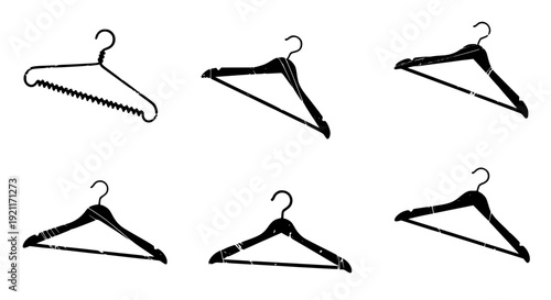 Vintage Grunge Hanger Icon Set Clothing Wardrobe Fashion Silhouette Vector Collection